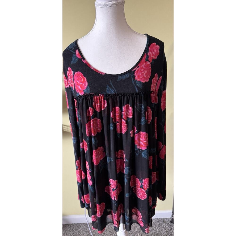 Matilda Jane Winter Blooms‎ Floral Black Tunic Layered Swing Blouse Q100 Size XL